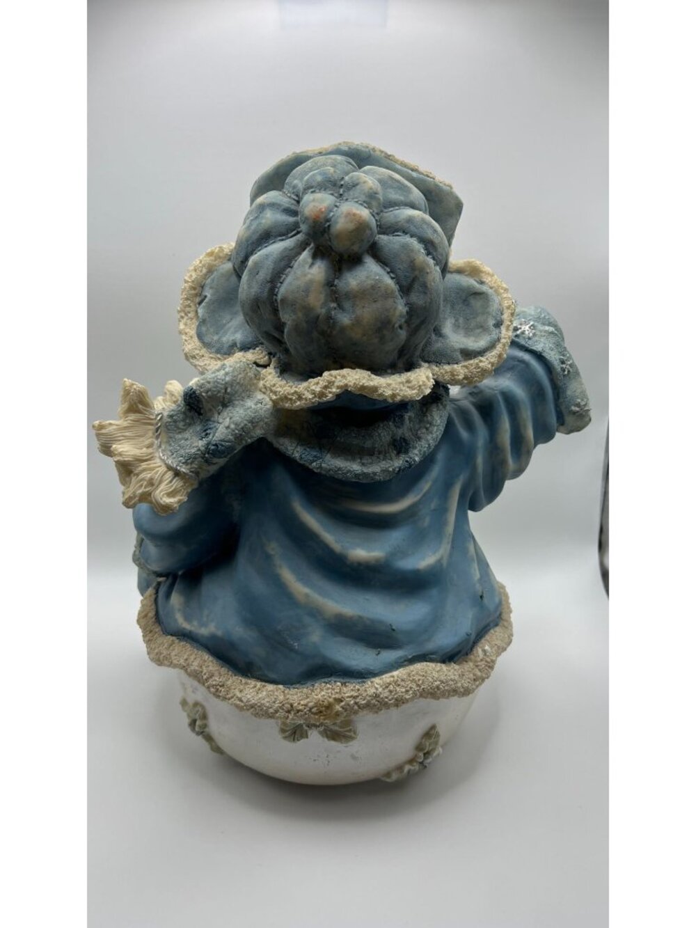 Vintage Snowman Figurine With Blue Coat Hat & Lantern - Holiday Winter Decor Acc - Picture 3 of 7